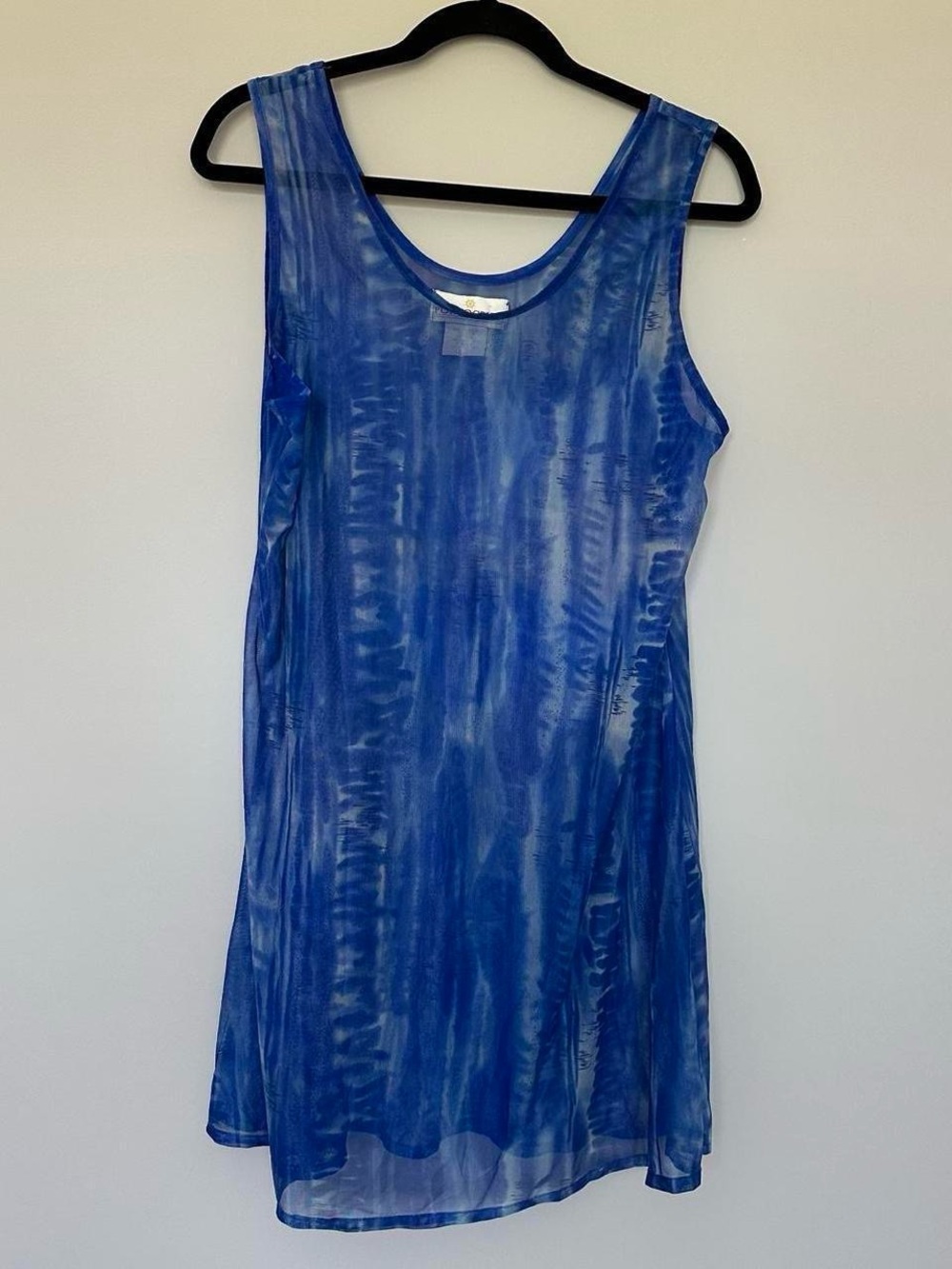 Vintage PORTOCRUZ Blue Tie Dye Mesh Dress Swim Cover Up Tank Tunic Sheer Large